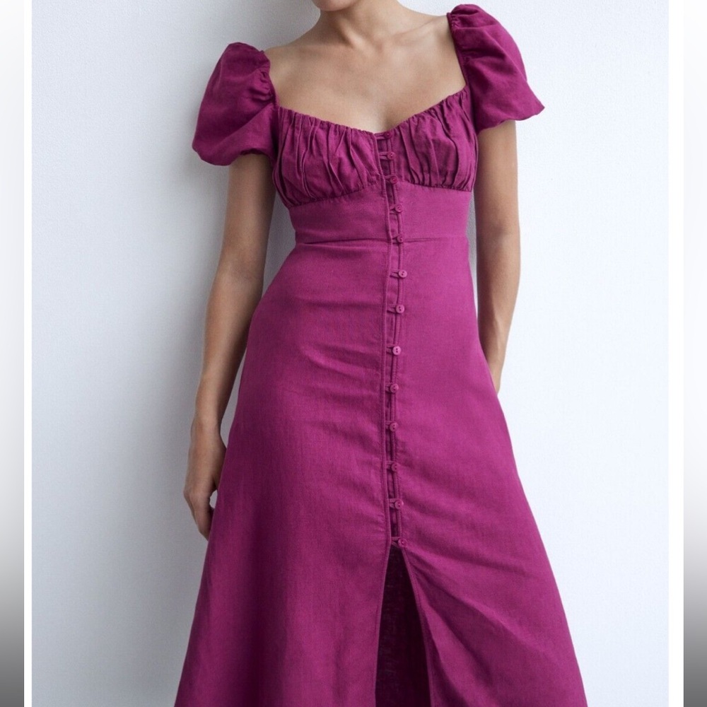 Zara magenta linen midi dress. Size L.